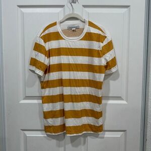 Outerknown Mens Striped Organic Pima Cotton T Shirt Small Mustard Yellow‎ White